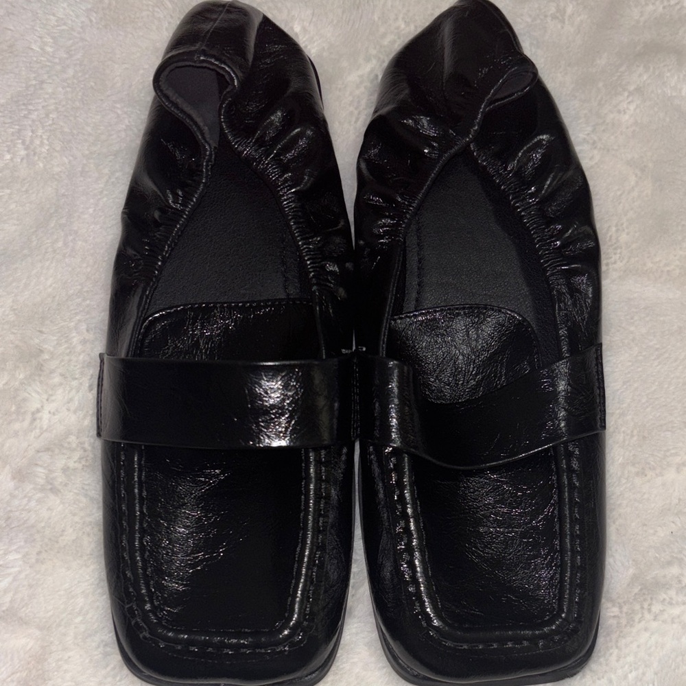 Black Patent Square-Toe Loafers